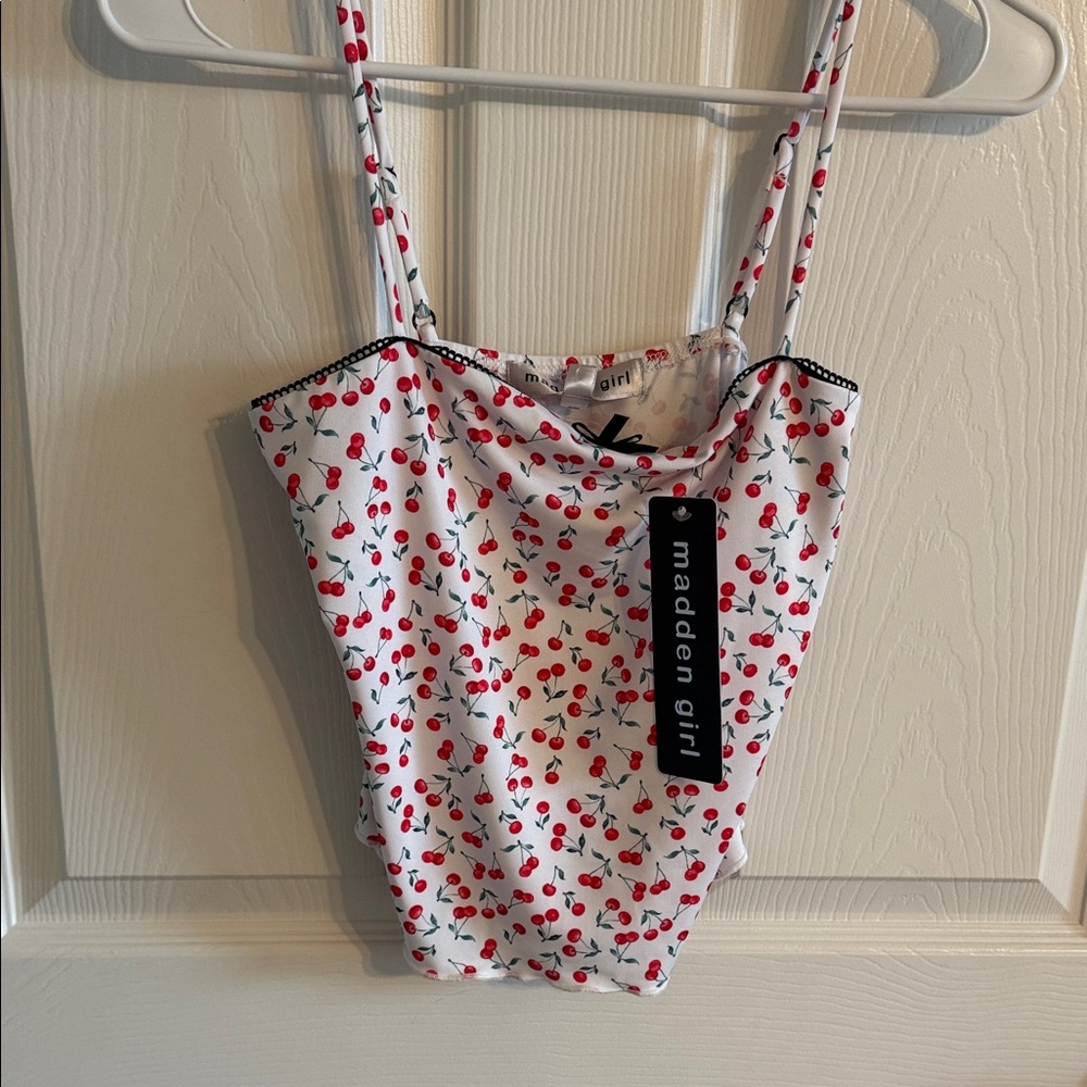 Madden Girl White Tank with Red Cherry Pattern
